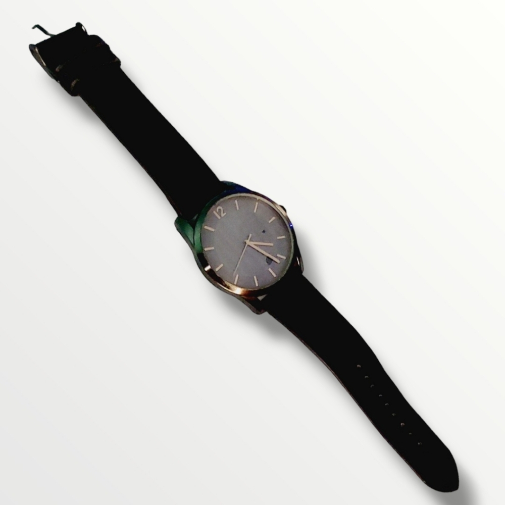 Japan Movement | Men's Stainless Steel Back Black Vegan Leather  Watch | Blue |